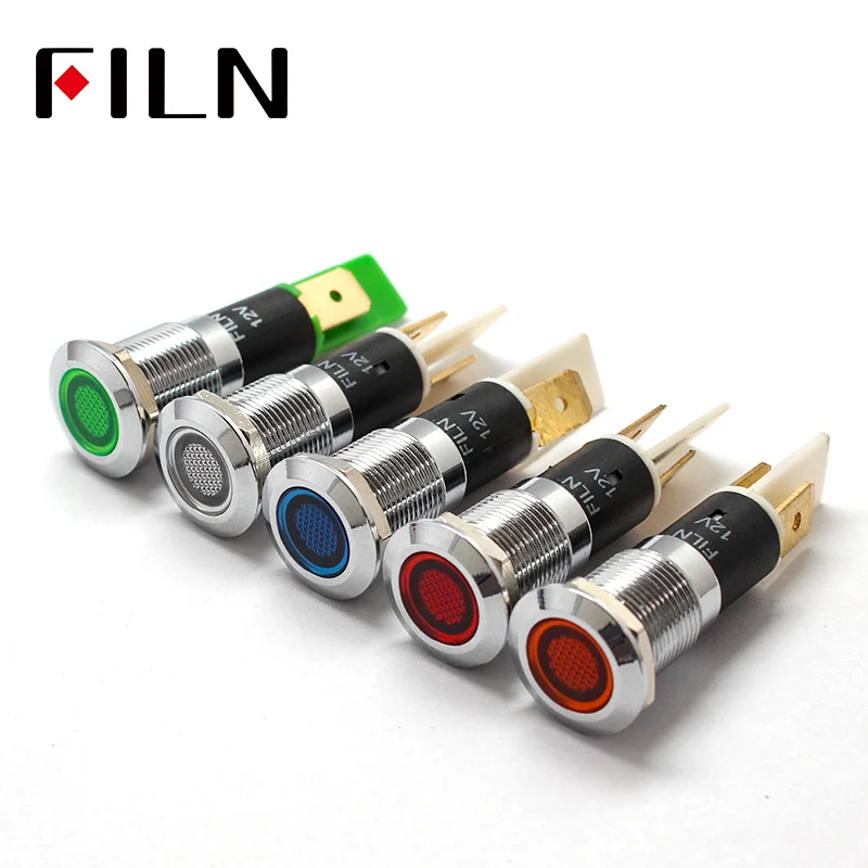 FILN 12mm 12V 24V 110V 220V Chrom Metall LED Pilotanzeige Armaturenbrett Signalanzeige Warnleuchte Auto Boot Marine mit 6,3mm Faston – Detail 3