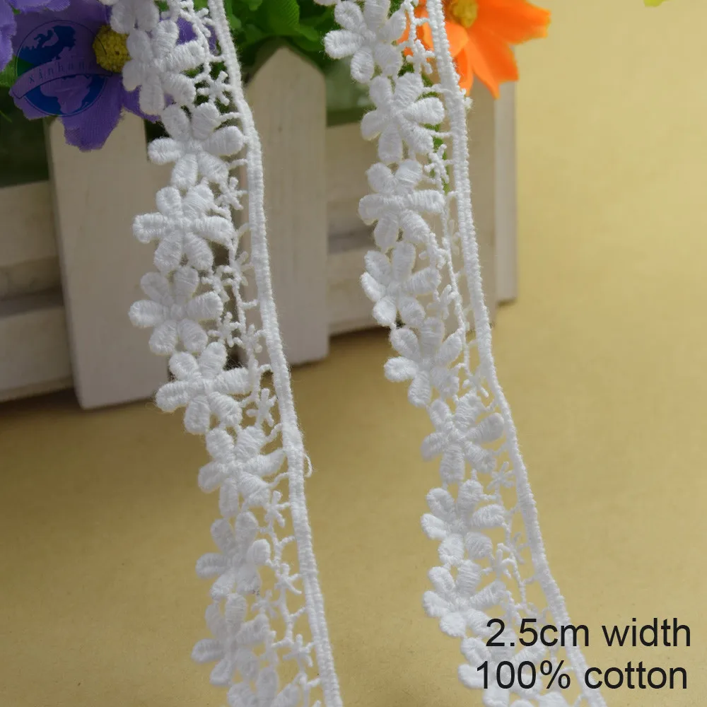 2.5cm Width 100% Cotton Lace Sewing Ribbon Guipure Trim Fabric Warp Knitting DIY Garment Wedding Accessories African Lace#2644