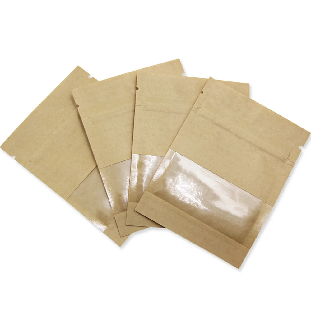 1300Pcs/ Lot Brown White Kraft Paper Zipper Package Bags with Clear Window Self Sealing Zip Lock Snack Candy Packing Pouches