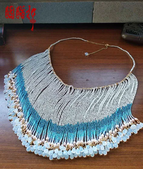 Xiao Xiao Colored Glaze Long Tassel Facial Mask Multi Use also Ancient Chinese Necklace Vintage Original Hanfu Cos Accessory