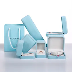 5Pcs Jewelry Packaging High Quality Velvet Box Craft Bag Pure Aquamarine Necklace Bracelet Gift Box Wedding Engagement Gift