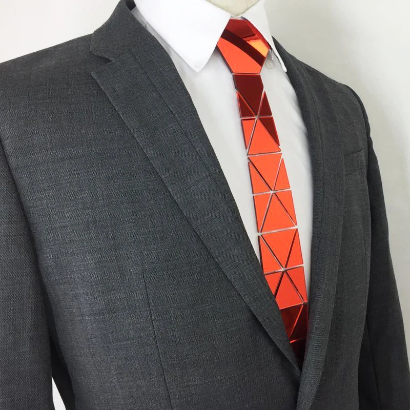 Corbata de acrílico ostentosa con espejo de Rosa geométrica hecha a mano para hombre, corbatas de seda delgadas a la moda, corbatas de gemas de rubí para fiesta de boda