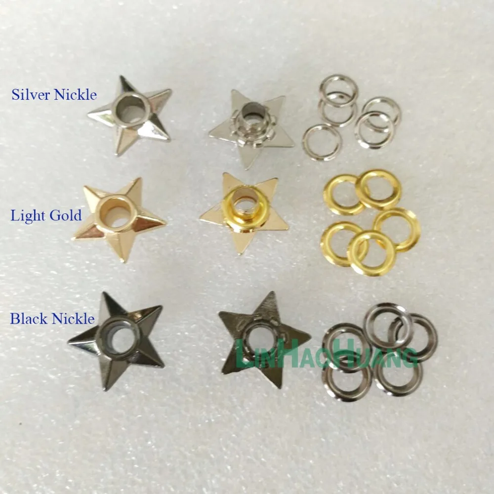 50sets/Lot 18mm Metal Zinc Alloy Eyelets With Washer Star Shape Metal Grommets Nickle/Black Nickle/Gold for Clothes Decorative