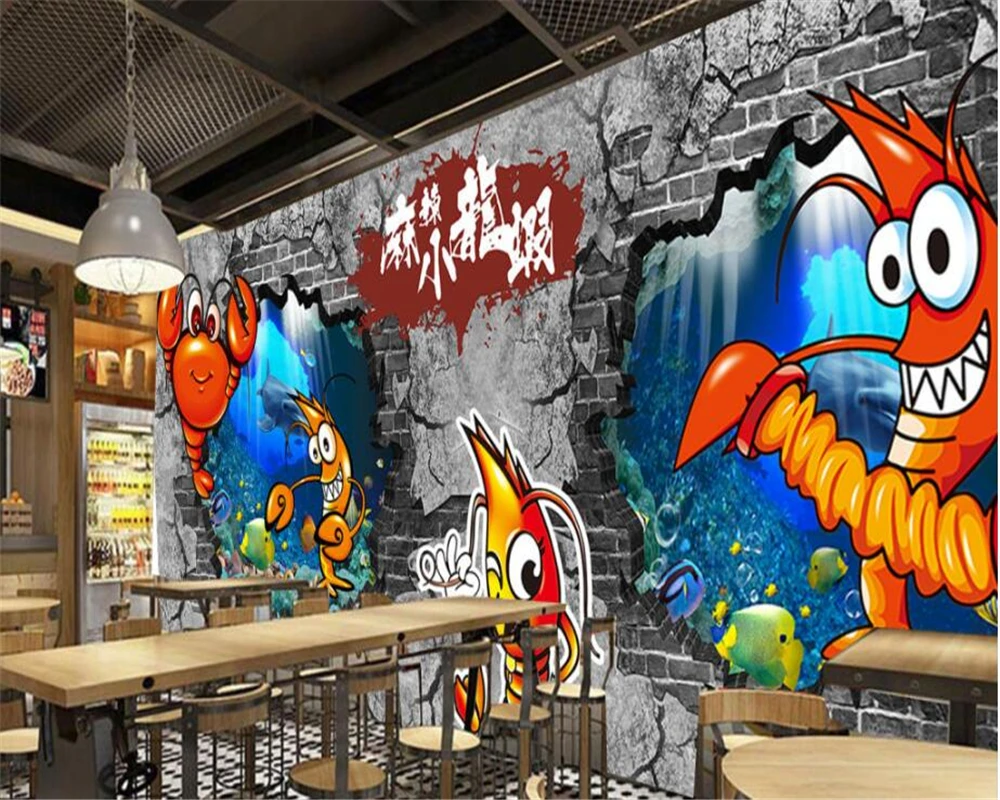 beibehang Personalized fashion hand-painted spicy crayfish seafood restaurant tooling background papel de parede 3d wallpaper