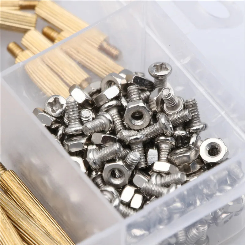 270PCS M2 M3 Male Female Brass Pillar Single Head Circular Cylinders Bolt Screws Bolt Set Kit Assortment With Plastic Case