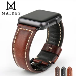 MAIKES Genuine Leather Watchband For Apple Watch Strap 45mm 41mm 42mm 44mm 40mm Series 7 6 SE 5 4 3 iWatch Watch Band