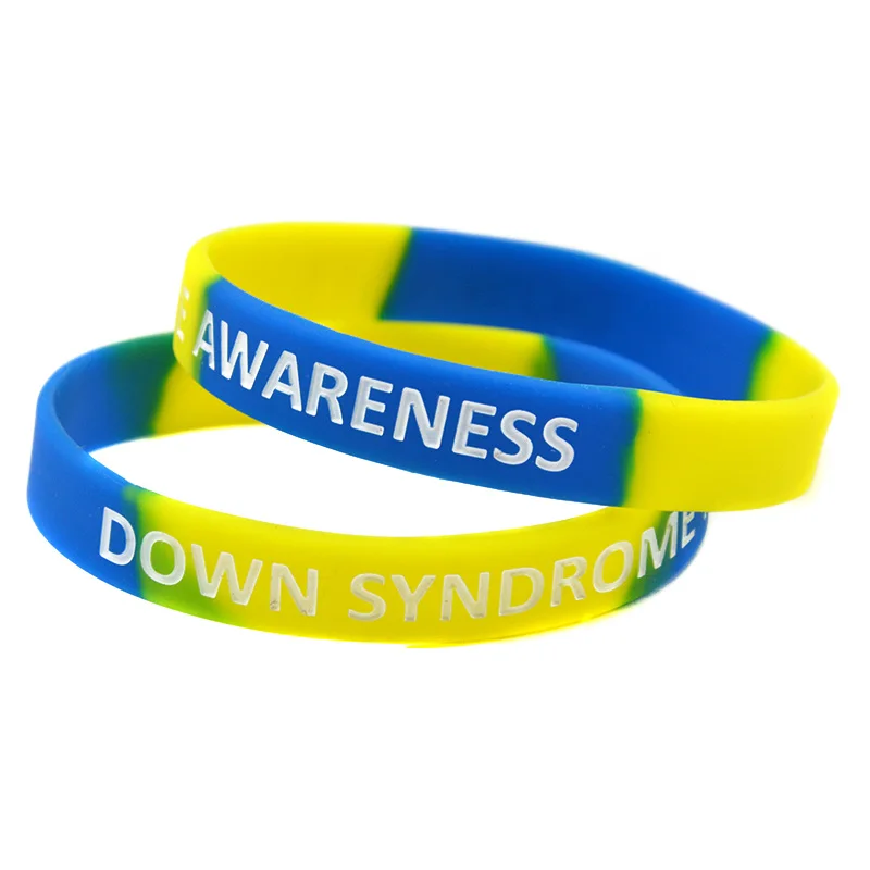 50 Pcs Down Syndrome Awareness Silicone Rubber Bracelet Segmented Color