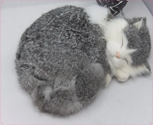 new simulation gray cat polytene & fur sleeping cat home furnishing gift 25x21cm