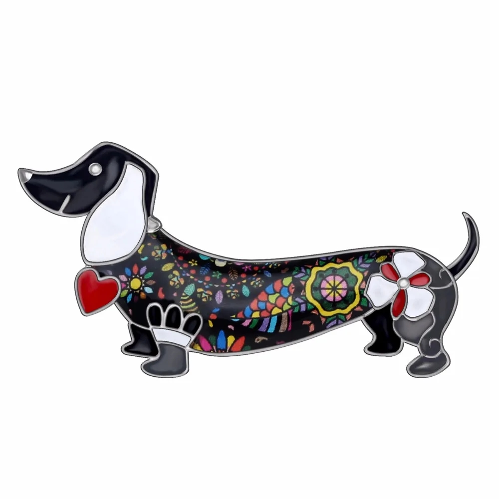Bonsny Statement Alloy Enamel Smile Dachshund Dog Brooches Clothes Scarf Decoration Jewelry Pin For Women Girls Gift Bijoux