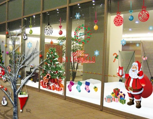 120pcs/lot Free Shipping Christmas Santa Claus & tree Wall Sticker windows cabinet PVC decoration stickers