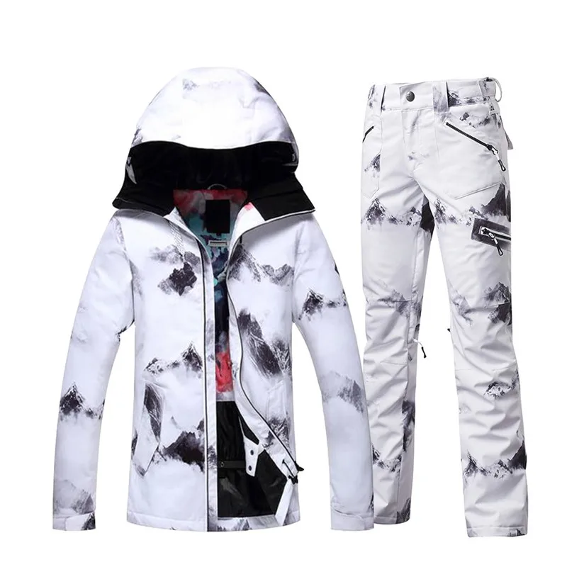 

GS white color Women Snow Suit 10K waterproof windproof outdoor sports wear snowboarding sets Girls Bib Snow pant and ski Jacket