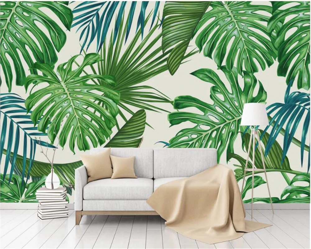 beibehang Modern minimalist personality wall paper fresh rain forest plants banana leaves garden fresco background 3d wallpaper