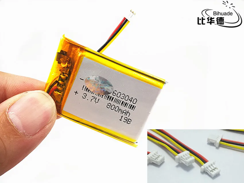 JST PH 1,0 mm 3-pinowy 3,7 V, 800 mAH 603040 Polimerowy akumulator litowo-jonowy / litowo-jonowy do tabletu BANK, GPS, mp3, mp4