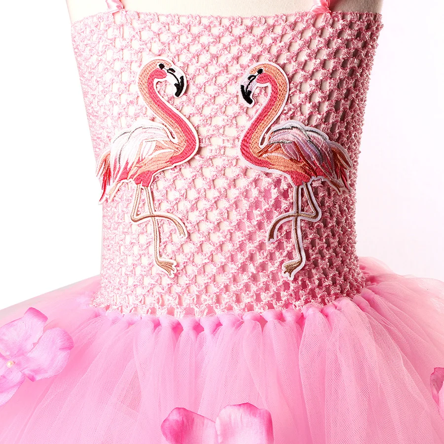 Girls Flamingo Princess Dress Pink Flower Tulle Clothes Kids Birthday Party Dresses 2018 Brand Animal Costume Flamingo Vestidos