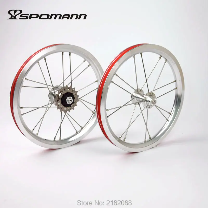 New SPOMANN 14 inch Folding bike alloy V brake BMX bicycle clincher rims wheelset MTB 14er 7 bearing 3 speed freewheel new