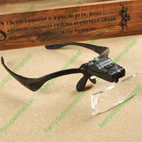 Head-weared 100X Magnifier with LED for Elderly Reading/Jewelry/antique Magnifying Glass with 5pcs Glasses