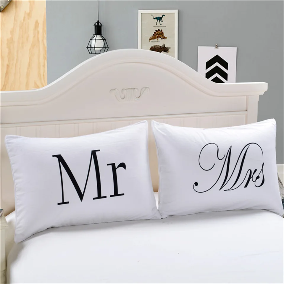 

MR MRS Decorative White Couple Pillow Case Throw Pillowcases Lovers Couple Gift One Pair Pillows Bedding Set Bedding Outlet