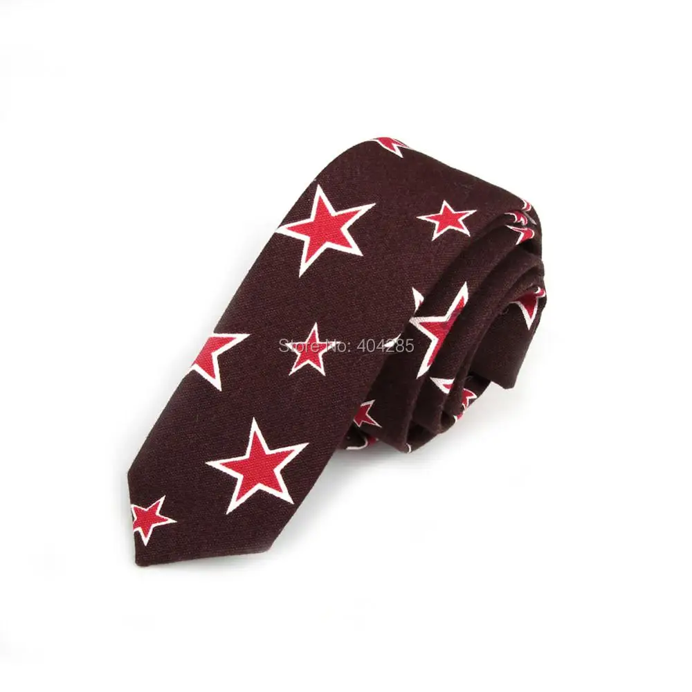 HOOYI 2019 New Fashion Star Slim Cotton Ties for men Narrow Print Tie 5cm width