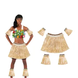 5Pcs/lot Hawaiian Grass Skirt Suit Elastic Arm Sleeve Feet Cover Dance Costume Beach Summer Holiday Wedding Party Grass Skirt