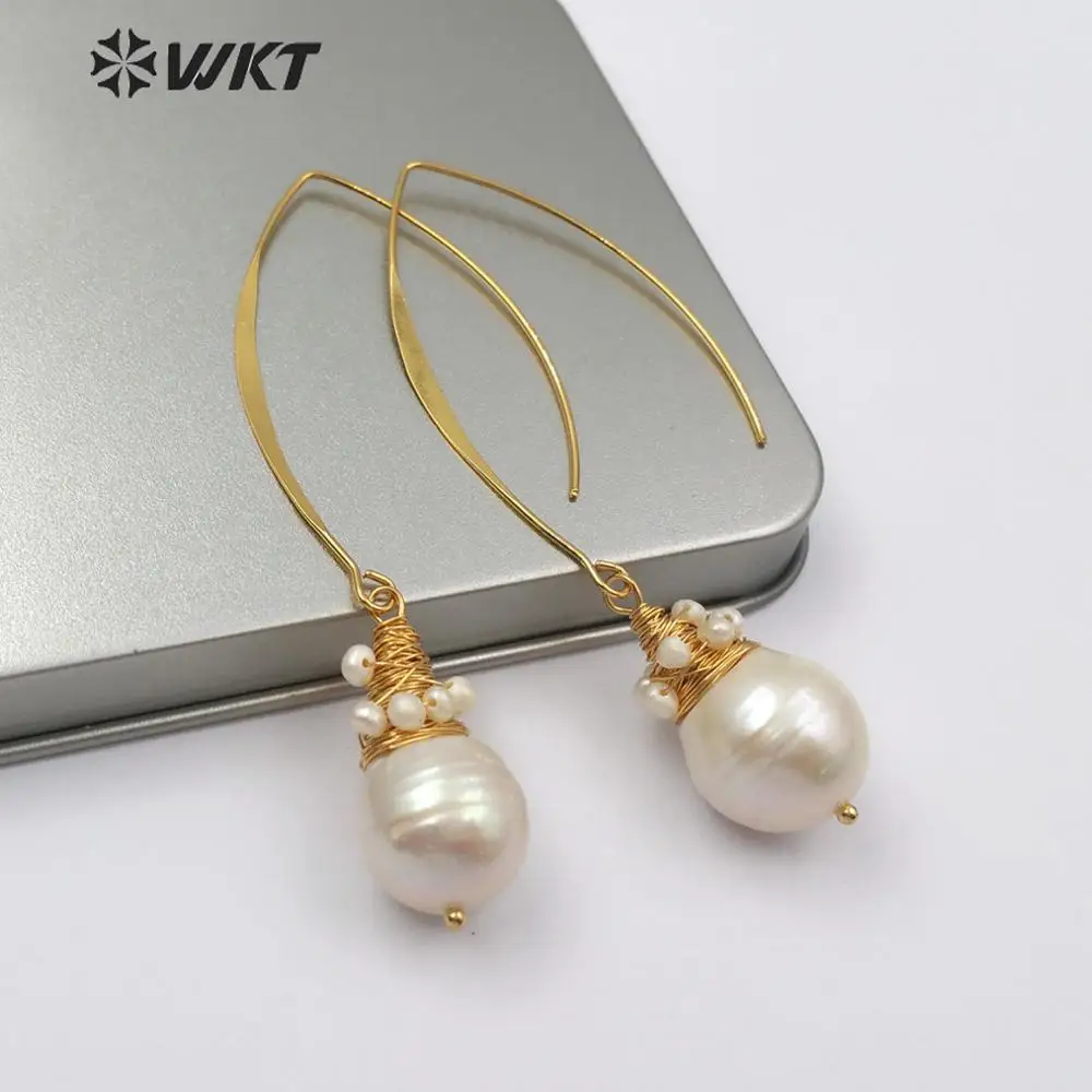 

WT-E524 Baroque pearl With Brass Wire Wrapped Earring Multi Tiny Beads Charm Fashion Earring Wedding Jewelry