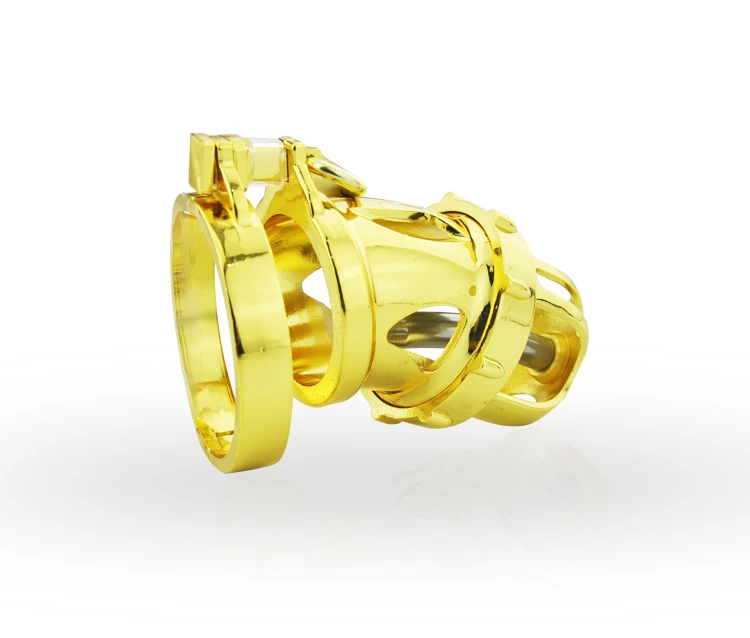 Latest Design Gold Kinger 24k Gold Plating Male Cock Penis Cage Ring With Catheter Chastity Belt Device BDSM Sex Toys A198