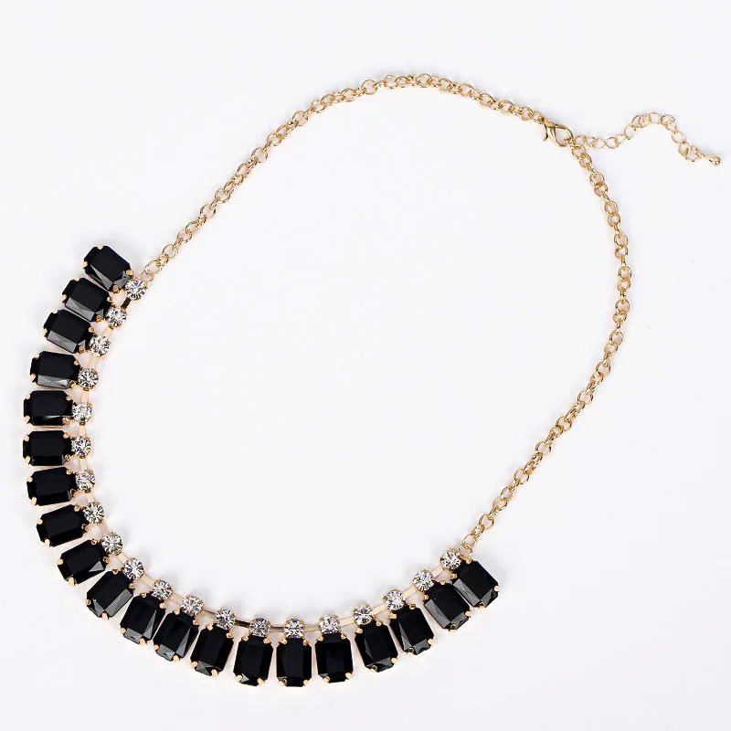 YFJEWE Gold Chain With Charms Fashion Rhinestone Handmade Black Acrylic Gem Choker Personally Design Necklace #N023