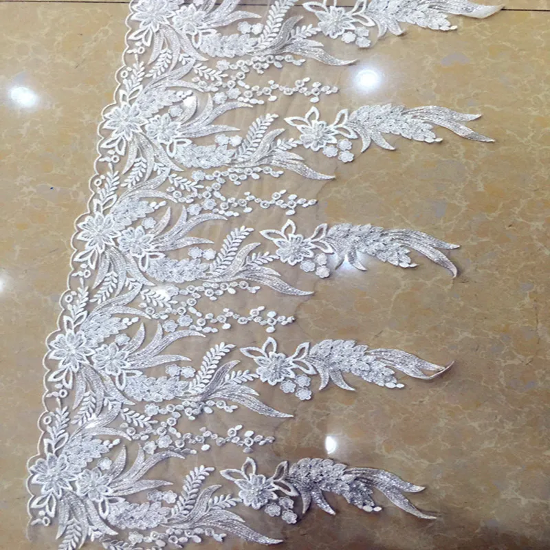 

40cm wide mesh base beaded polyester embroidery plain white lace trim,Zx190628b