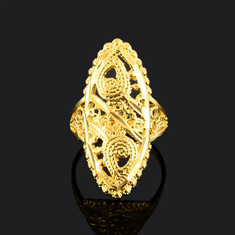 Dubai Gold Ring 24K Gold Color Engagement Women Men Finger Ring For Ethiopian / African/ Nigerian Design JR054 image 2