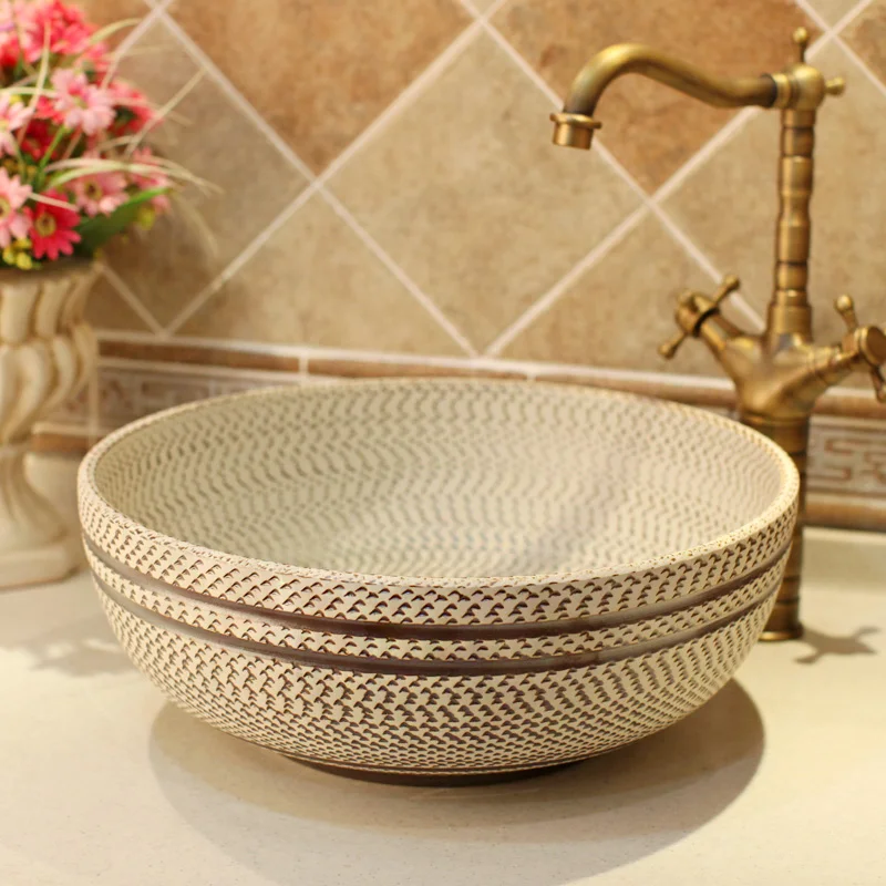 

Gray Thread pattern porcelain bathroom vanity bathroom sink bowl countertop Ceramic wash basin bathroom sink