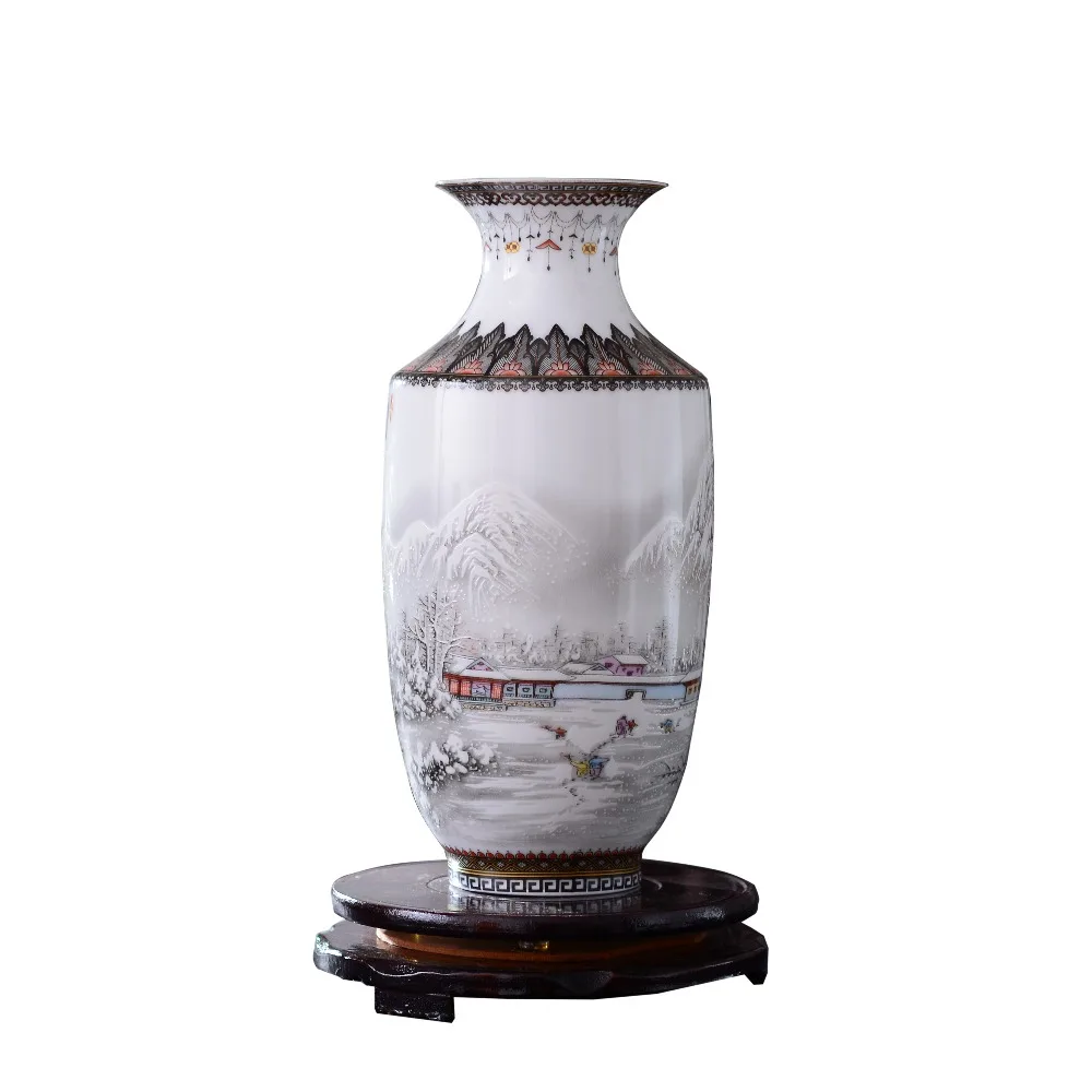 Antique Jingdezhen Ceramic Vase Vintage Vase Desk Accessories Crafts Snow Flower Pot Traditional Chinese Style Porcelain Vase