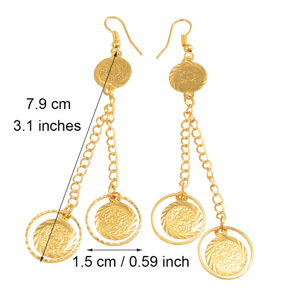 Anniyo Wholesale Coin Money Sign Gold Color Drop Earrings Ancient Coins Muslim Jewelry Women,Islamic Middle East #160606