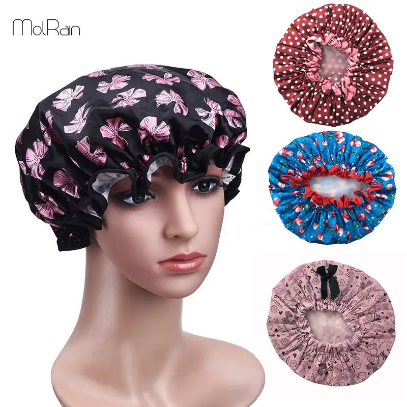 Fashion 4 Colors Hair Towel Bathroom Caps Waterproof Printed Spa Cap Head Hair Towels High Quality Elastic Women Bath Towels