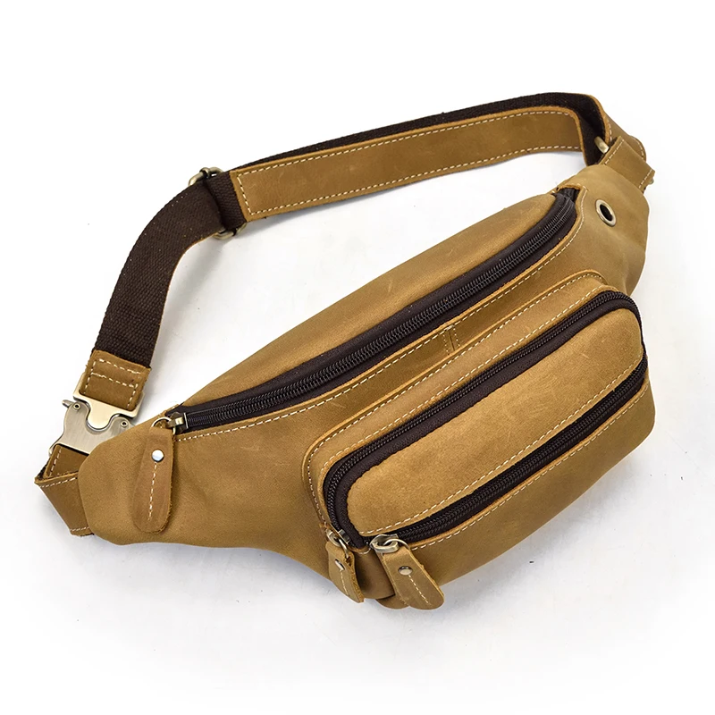 Men Genuine Leather waist Packs Fanny Pack Belt Bag Phone Pouch Mini Travel Chest Bag Male Small Crossbody Bag Leather Pouch