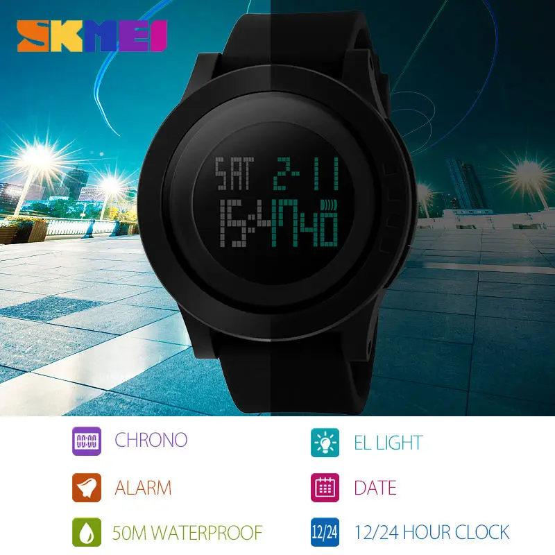 SKMEI Sport Watch Men LED Large Dial Digital Watch Waterproof Alarm Calendar Watches relogio masculino 1142