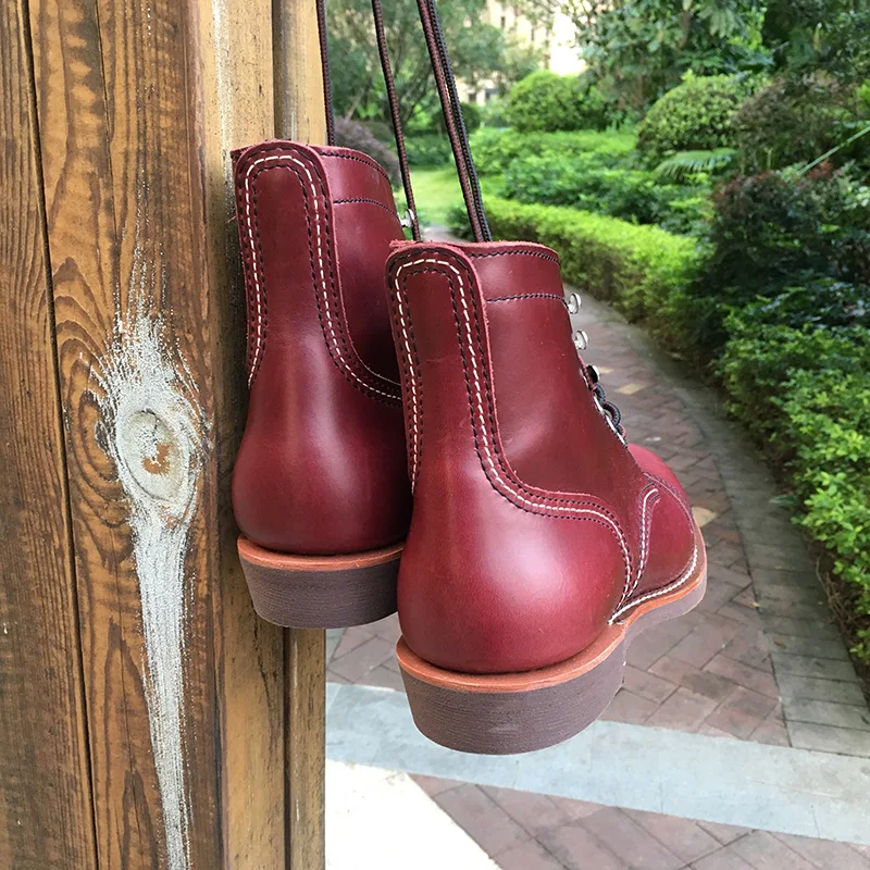 Genuine Leather Top Quality New Men Casual Shoes Luxury Designer British Autumn Winter Ankle Boots Wine Red Motorcycle Boots