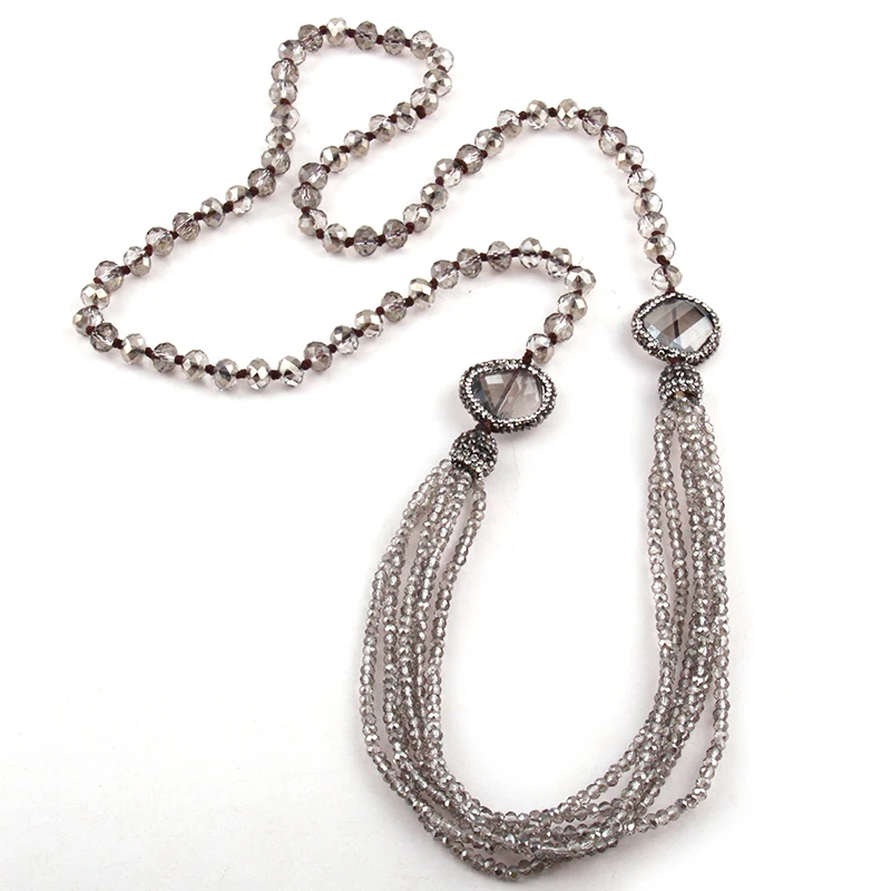 Fashion Bohemian Tribal Jewelry Glass Crystal Knotted Paved Distorted Crystal Multi Mini Crystal Necklaces
