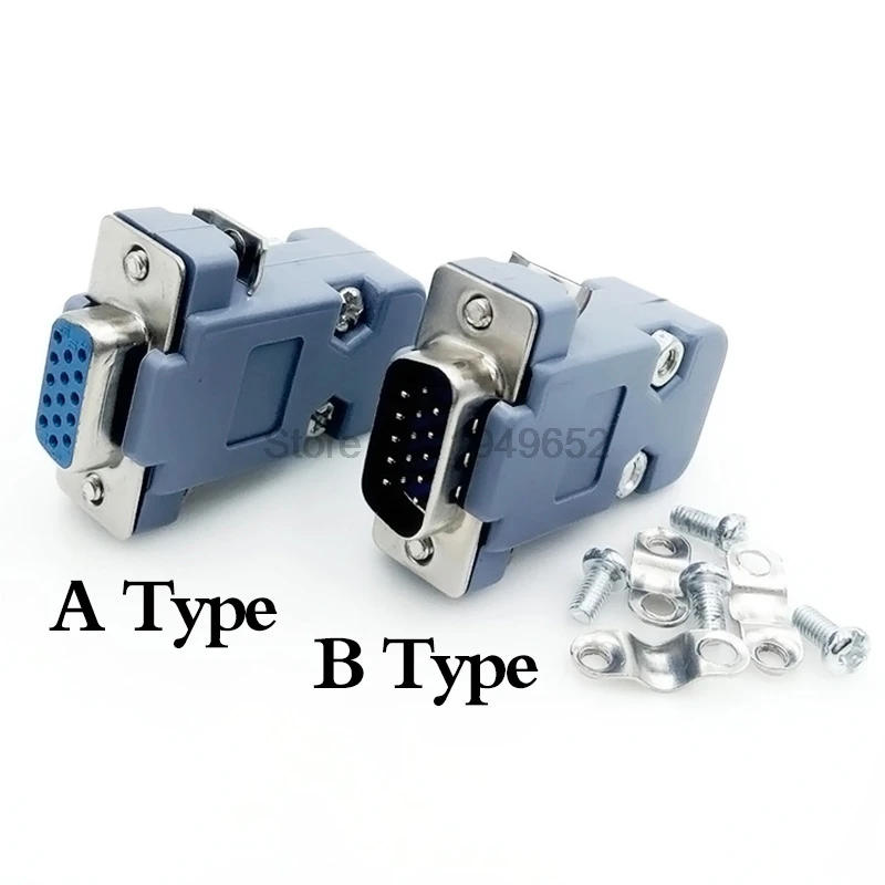 DB15 15 hole pin 3 rows Parallel VGA Port Adapter male female plug socket Solder Welded Connector+Plastic Shell Cover