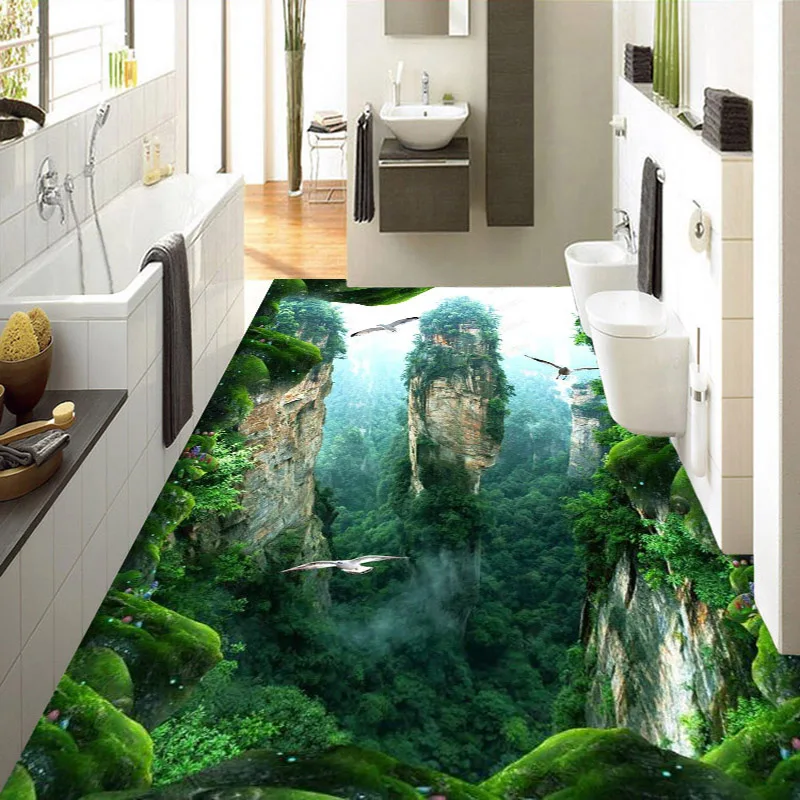 Custom 3D Muurschildering Vloer Behang Cliff Landschap PVC Dragen Waterdicht Voor Badkamer 3D Vloer Muurstickers Vinyl Kitchen Wall Paper