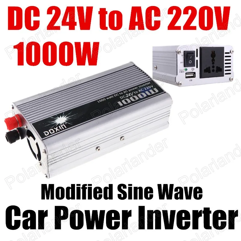 

Free shipping Car Auto Power Inverter Converter 24V DC to AC 220V 1000W USB port voltage transformer Modified Sine Wave