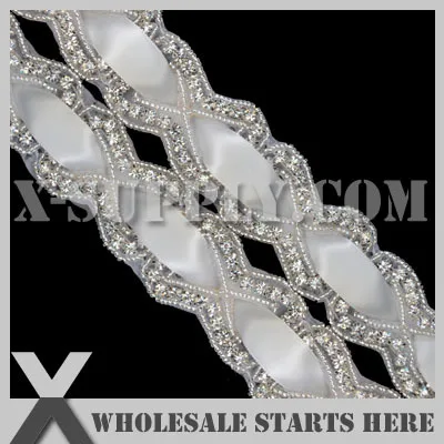 

DHL Free Shipping Crystal Rhinestone Applique Trim with White Ribbon Tape for Wedding Bridal Sash,Headband and Shoe