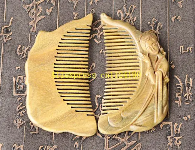 100pcs/lot Fast Shipping Retro Luxury Single Carved Green sandalwood comb wooden handle combs professional for lady