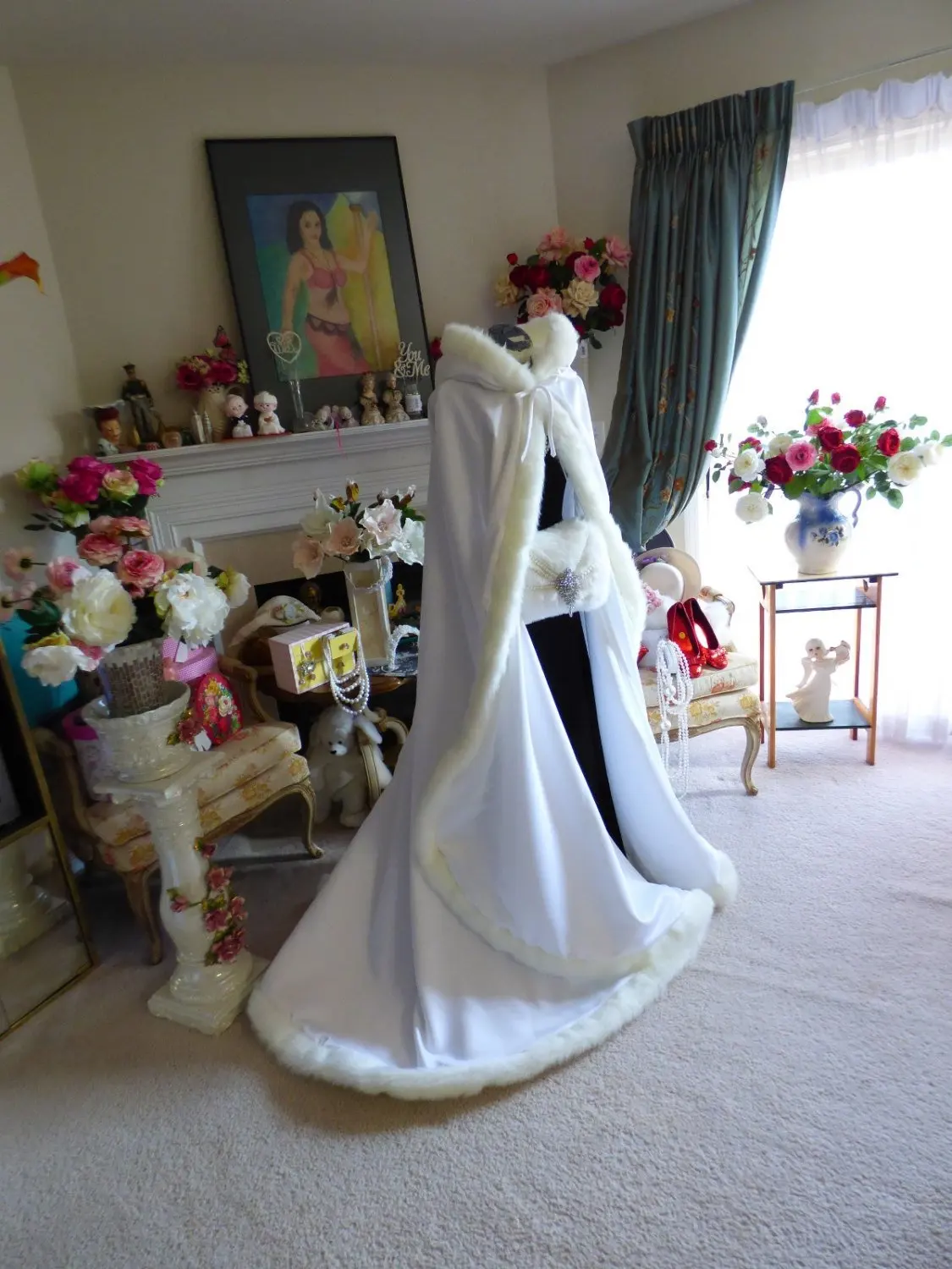 女性のための手作りのブライダルケープ,毛皮のトリム,結婚式のケープ,クラシック,冬,屋外,ブライダル