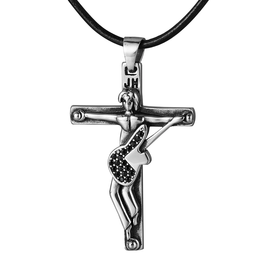 Collane con ciondolo Johnny Hallyday figura commemorare croce chitarra corda catena collana gioielli per ricordare Collier Femme