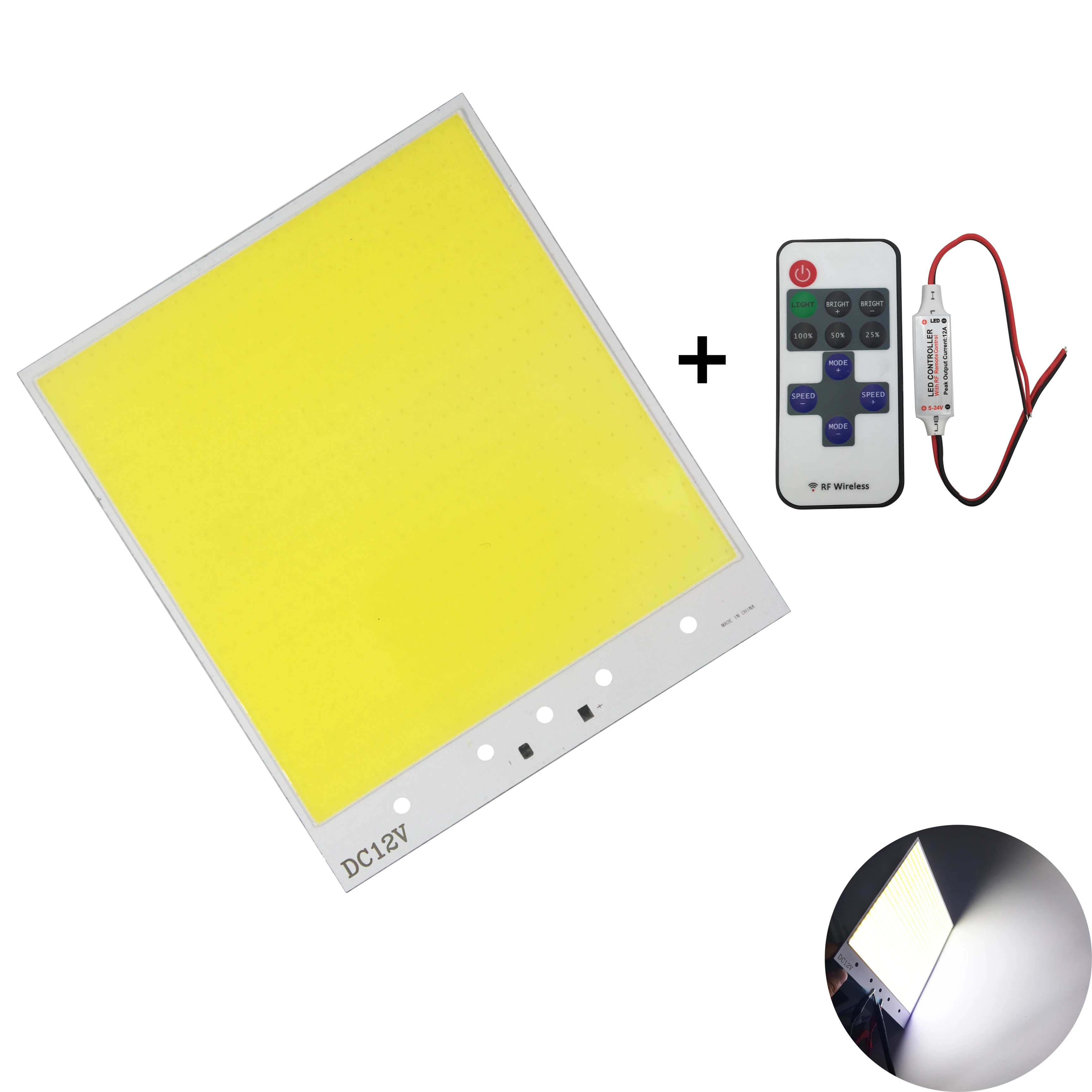 

210x180mm White 600 Leds 12V 400W Dimmable Cob With 11 Keys Wireless Remote Controller Dimmer Chip Strip Light Bulb