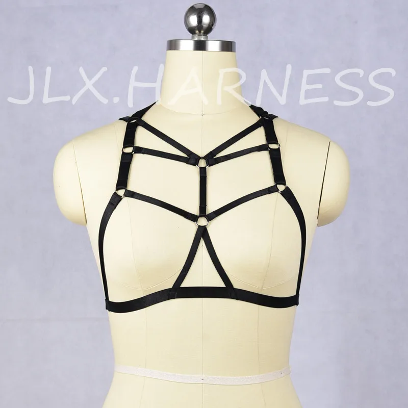 

JLX.HARNESS Black Caged Bra Harness Elastic Lingerie Body Harness Sexy Goth Lingerie Fetish Wear Cupless Bra O0428