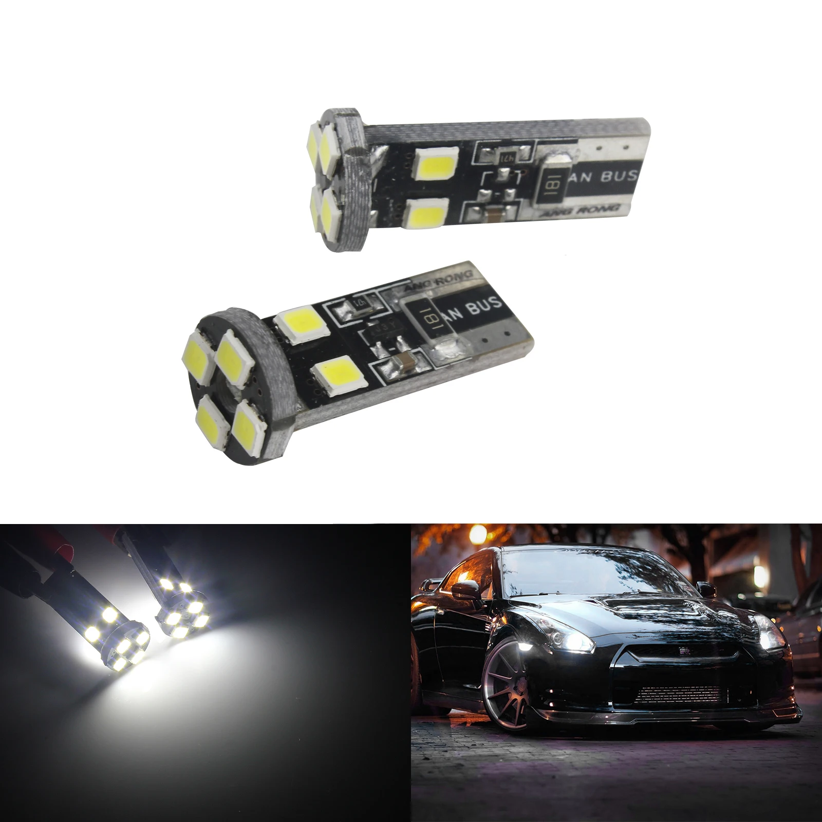 ANGRONG 10x White T10 W5W 501 Canbus 8 SMD LED Sidelight DRL 7000K Car Interior Parking Light Bulb 12V Turn Lamp For Audi A3 A4