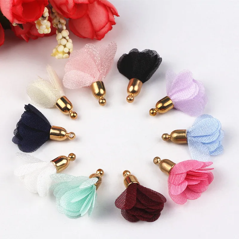 

50pcs Mixed Color Frabic Flower Tassels Charms Tassels For Jewelry Finding Diy Earring Necklace Pendant Charms Accessories