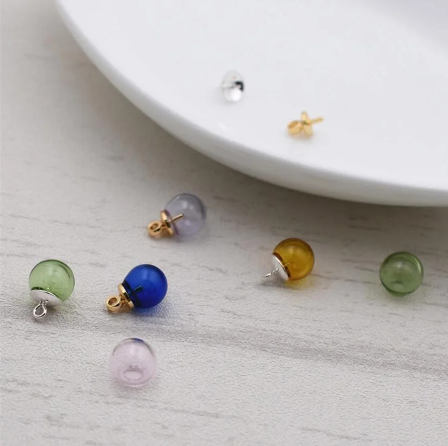 10pcs 8mm Glass Ball With 6mm 24K Gold/925 Sterling Silver Cap For Miniatures Decor Craft Ornament Decoration Jewelry Making DIY