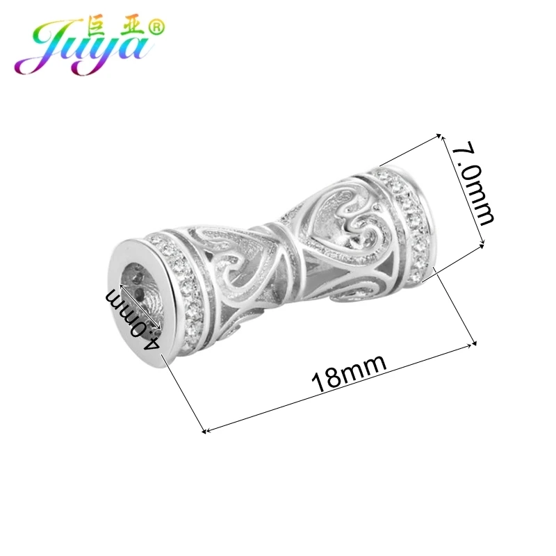 Juya Ali Moda Handmade Cubic Zircon Hollow Heart Pattern Metal Charm Tube Beads For Women Men DIY Beadwork Perles Jewelry Making