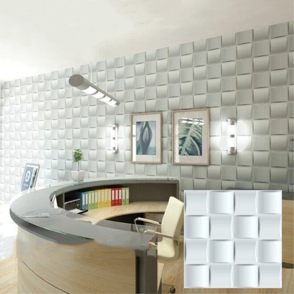 RAYUAN 4PCS PVC 3D Wall Stickers White Weave Wall Panel Waterproof Wallpaper Living Room Shop Home Decor 30x30CM